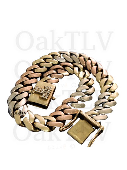 Custom Three Tone 14K Solid Gold Cuban Link By OakTLV